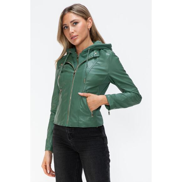 SNOBBISH Green Double Zip Layered Hooded Long Sleeve Jacket NEW Moto Medium - Picture 6 of 10